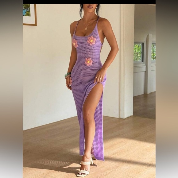 Lavender Floral Crochet Maxi Dress - Picture 6 of 7